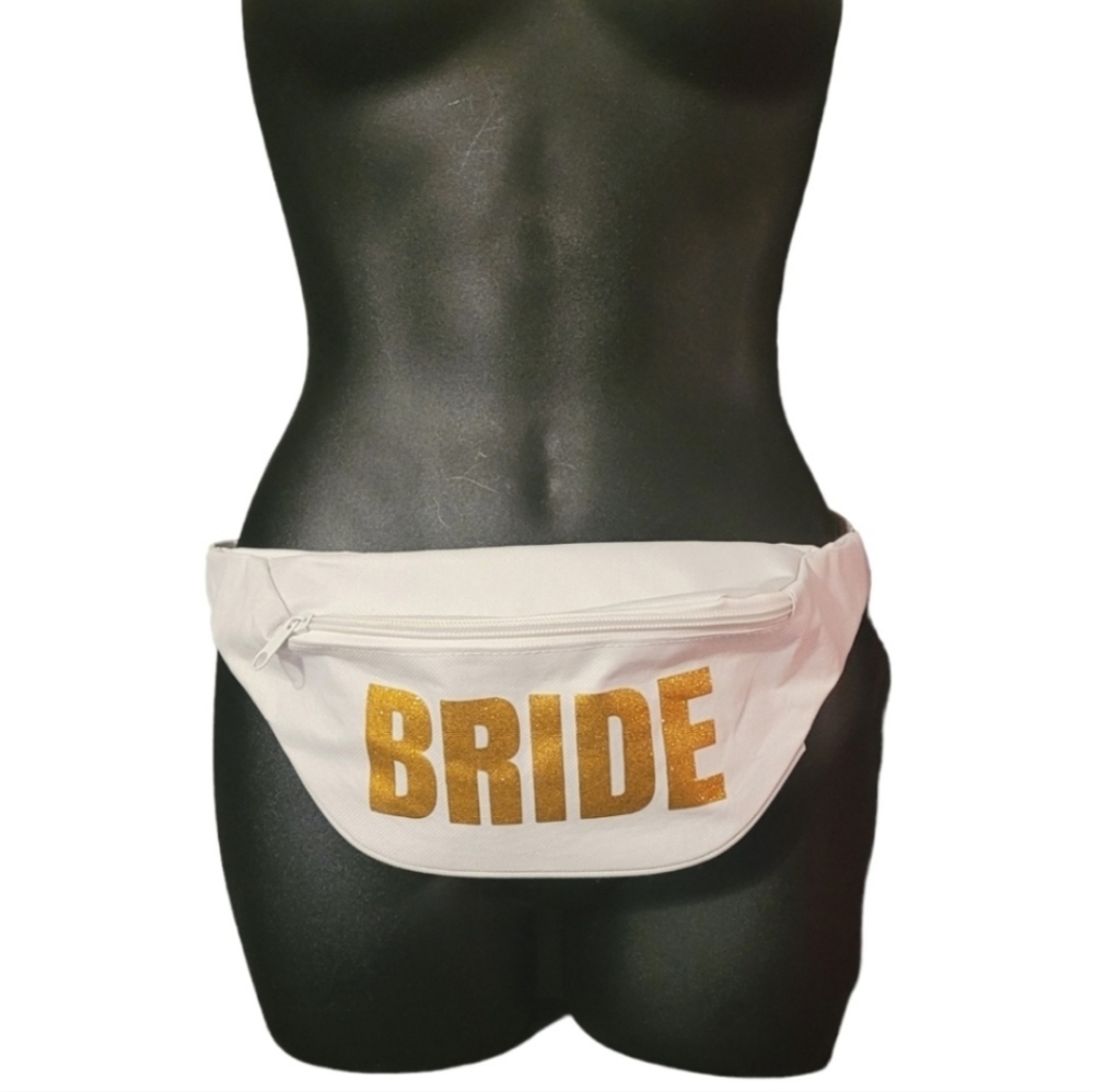 White Bride Fanny Pack with Gold Lettering